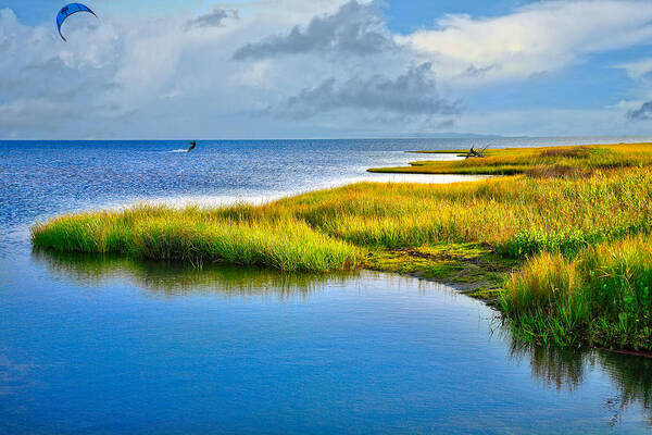 Outer Banks Poster featuring the photograph Kitesurfing on Ocracoke Outer Banks by Dan Carmichael