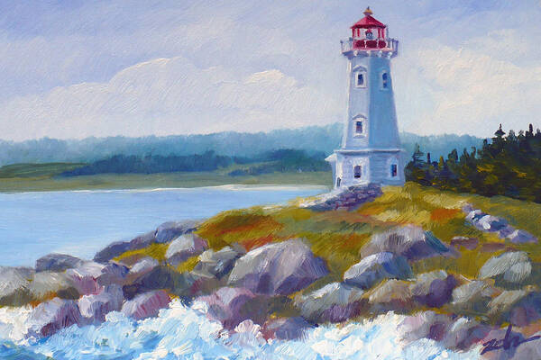 Seascape Poster featuring the painting Louisbourg Lighthouse by Janet Zeh