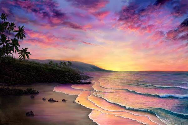 Maui Sunset Poster featuring the painting Maui Sunset by Stephen Jorgensen