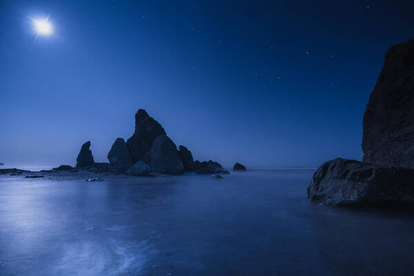 Ruby Beach Poster featuring the photograph Moonlight Blue by Gene Garnace