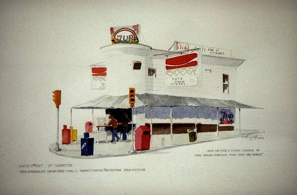 Watercolor Poster featuring the painting Pat's Steaks by William Renzulli