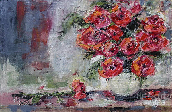 Roses Poster featuring the painting Red Roses Still Life by Ginette Callaway