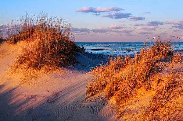 Outer Banks Poster featuring the photograph Two Dunes at Sunset - Outer Banks by Dan Carmichael