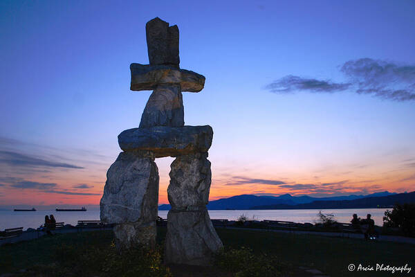 Vancouver Poster featuring the photograph Vancouver BC Inukshuk Sculpture by Ken Arcia