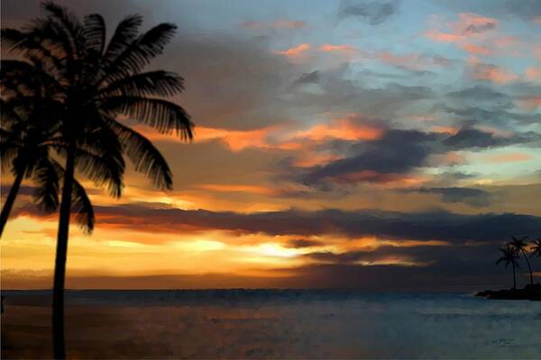Hawaiian Sunset Poster featuring the painting Waikiki Sunset Clouds by Stephen Jorgensen