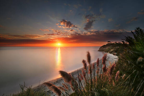 Sunset Poster featuring the photograph Sunset at Swamis Beach 2 by Larry Marshall