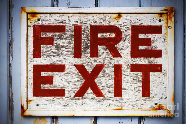 Fire Exit Poster featuring the photograph Old Fire Exit sign by Richard Thomas