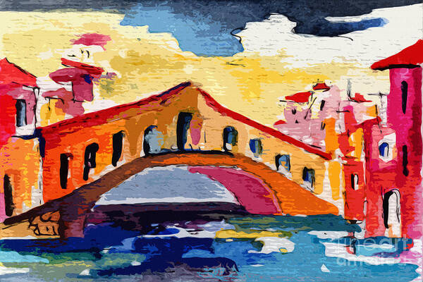 Italy Poster featuring the painting Rialto Bridge Venice Italy by Ginette Callaway