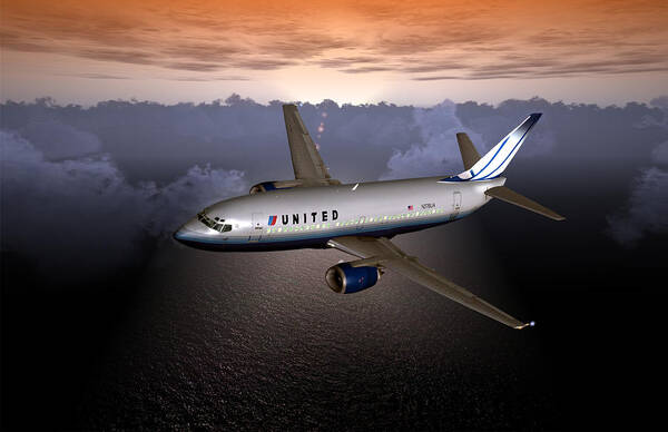 Flight Poster featuring the digital art 737 Ual 06 by Mike Ray