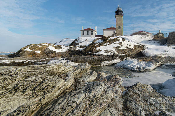 Beavertail Lighthouse Poster featuring the photograph At the Edge of Jamestown - Rhode Island Lighthouse by JG Coleman