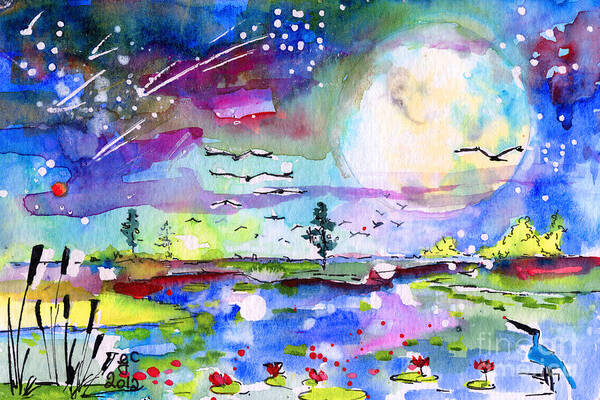 Moon Poster featuring the painting Big Moon Wetland Magic by Ginette Callaway