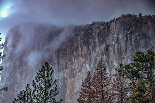 2017conniecooper-edwards Poster featuring the photograph El Capitan Horsetail Falls Stormy Sunset by Connie Cooper-Edwards