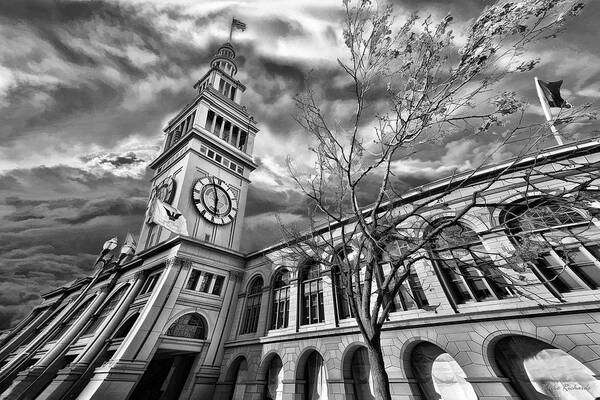 Ferry Building Poster featuring the photograph Ferry Building Black White by Blake Richards