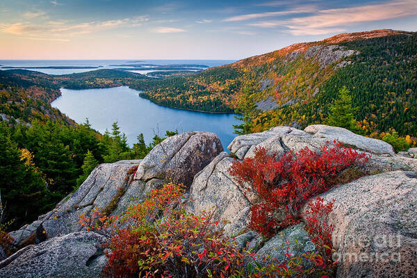 Acadia National Park Poster featuring the photograph Jordan Pond Sunrise by Susan Cole Kelly