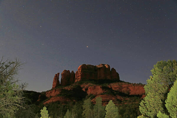 Sedona Poster featuring the photograph Jupiter Over Cathedral Rock at Midnight by Donna Kennedy