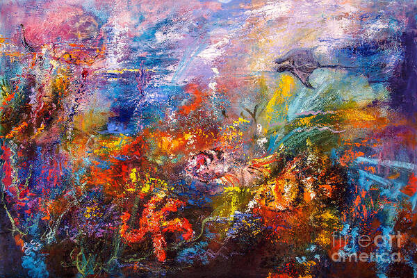 Modern Impressionism Poster featuring the painting Life In The Coral Reef Oil Painting by Ginette by Ginette Callaway