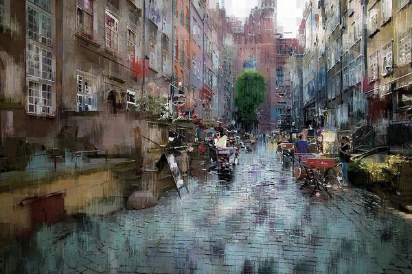 City Poster featuring the mixed media Marjacka Street Gdansk With Impressionistic Feeling by Aleksandrs Drozdovs