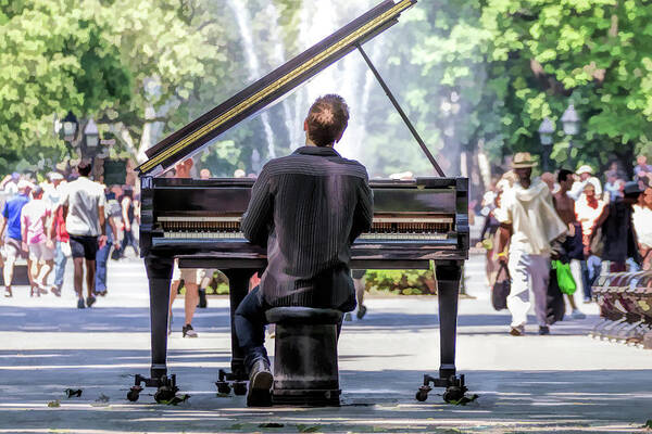New York Poster featuring the painting New York City Washington Park Piano Player by Christopher Arndt