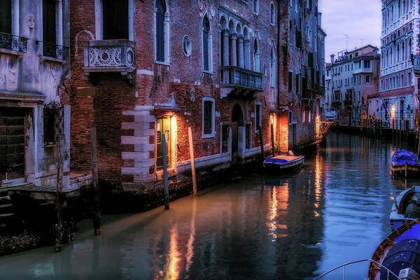 Venice Poster featuring the photograph Night on a Canal in Venice by Georgia Clare