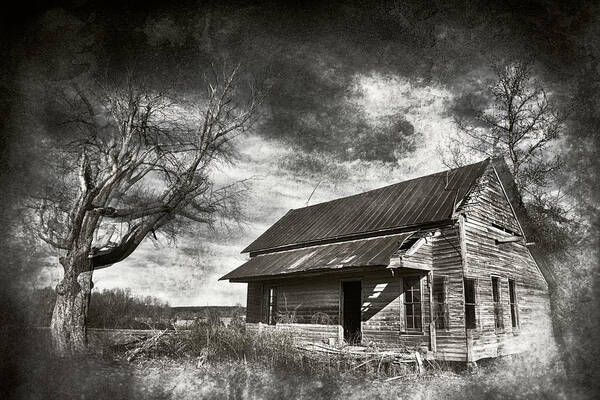 Vintage Poster featuring the photograph Old House and Dramatic Sky BW by Dan Carmichael