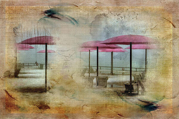 Toronto Poster featuring the digital art Pink Parasols on Sugar Beach by Nicky Jameson
