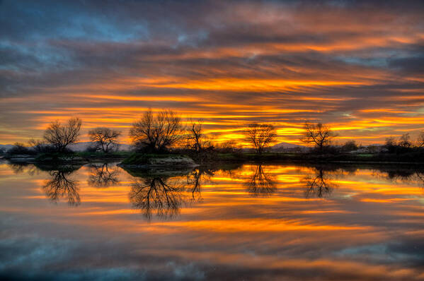 Hdr Poster featuring the photograph Sunrise Reflection in the River by Connie Cooper-Edwards