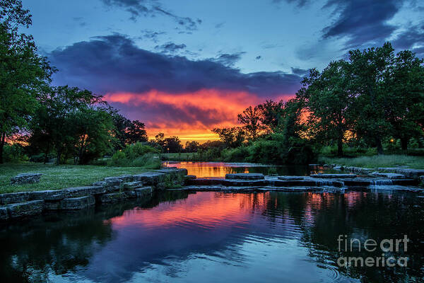 Forest Park Poster featuring the photograph Sunset over Deer Lake in forest Park, St Louis, Missouri by Garry McMichael
