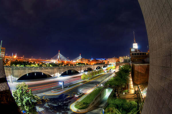 Boston Poster featuring the photograph Zakim Bridge at Night - Boston Cityscape by Joann Vitali