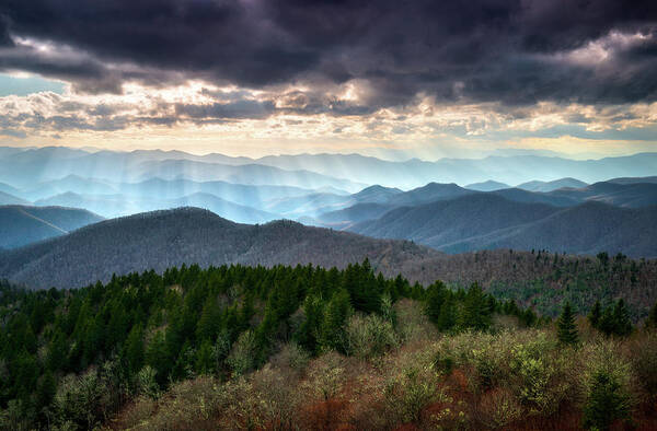 Wnc Poster featuring the photograph Blue Ridge Mountains Asheville NC Scenic Light Rays Landscape Photography by Dave Allen