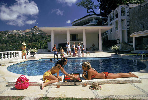 People Poster featuring the photograph Poolside Backgammon by Slim Aarons