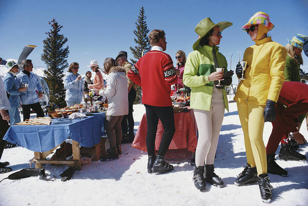 People Poster featuring the photograph Snowmass Gathering by Slim Aarons
