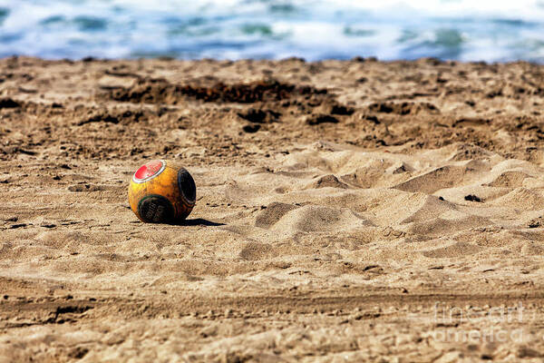 Soccer Ball At Zuma Beach Poster featuring the photograph Soccer Ball at Zuma Beach in Malibu by John Rizzuto