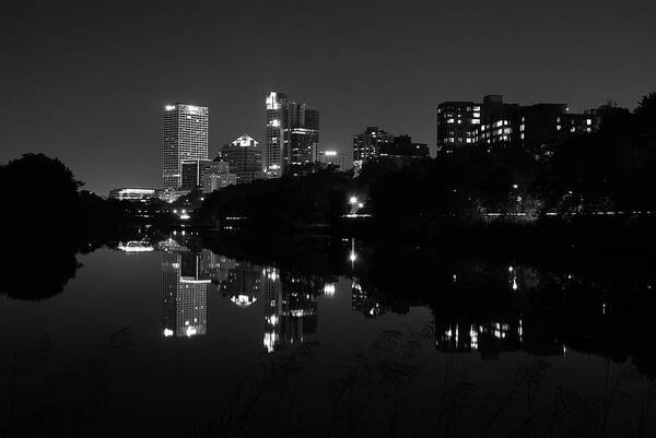Milwaukee Poster featuring the photograph Black and White Night Reflections by Deb Beausoleil