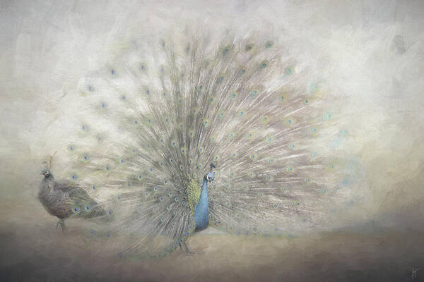 Peacock Poster featuring the painting Blooming Peacock in Silver by Jai Johnson