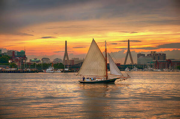 Boston Poster featuring the photograph Boston Harbor Sunset Sail by Joann Vitali