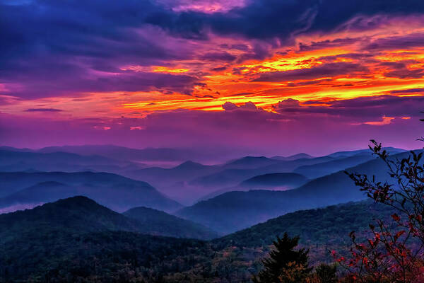 North Carolina Poster featuring the photograph Colorful Mountain Sunset by Dan Carmichael
