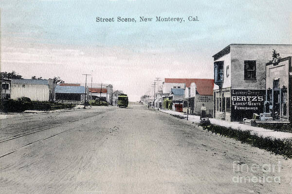 Lighthouse Ave. Poster featuring the photograph Electric Street car on Lighthouse Ave., New Monterey circa 1910 by Monterey County Historical Society