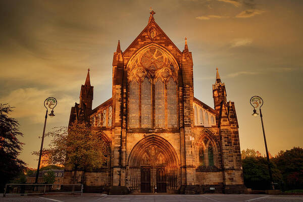Ancient Poster featuring the photograph Glasgow Cathedral at Sunset by Rick Deacon