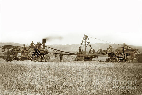 Steam Poster featuring the photograph Steam Tractor, Hay Wagon and steam threshing machine Salinas Valley by Monterey County Historical Society