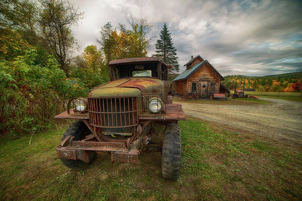 Sugar Shack Poster featuring the photograph Sugar Shack and Antique Ford in Autumn by Joann Vitali