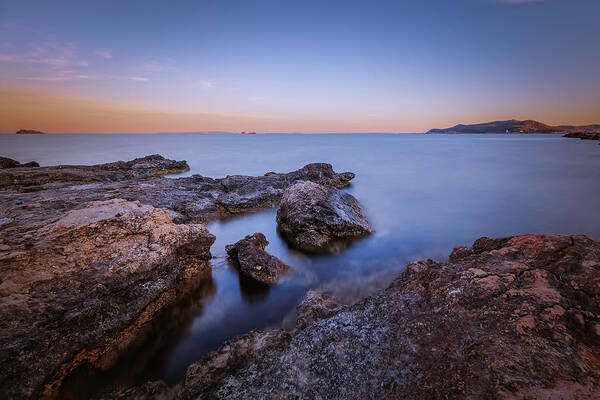 Seascape Poster featuring the photograph Sunset on the Rocks by Rick Deacon