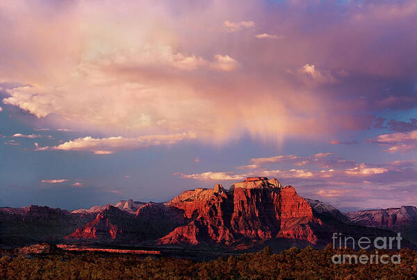 North America Poster featuring the photograph Sunset on West Temple Zion National Park by Dave Welling