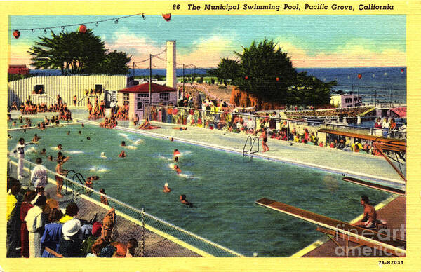 Municipal Swimming Poster featuring the photograph The Municipal Swimming Pool, Pacific Grove, California Circa 194 by Monterey County Historical Society