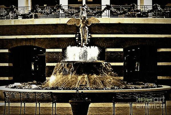 Sepia Poster featuring the photograph The Sepia Angel of Flight Fountain by Aberjhani