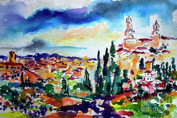 Siena Poster featuring the painting Tuscany Landscape SienaWatercolor by Ginette Callaway