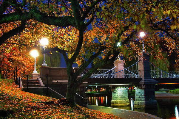 Lagoon Bridge Poster featuring the photograph Under the Autumn Leaves - Boston Public Garden by Joann Vitali