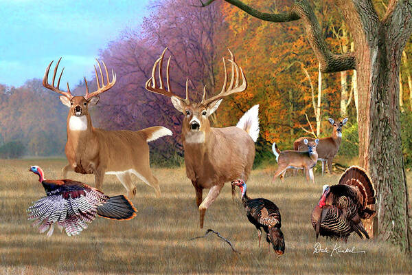 Whitetail Deer Poster featuring the painting Whitetail Deer Art Print - Field of Dreams by Dale Kunkel Art