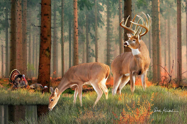 Whitetail Deer Poster featuring the painting Whitetail Deer Art Print - Quality Time by Dale Kunkel Art