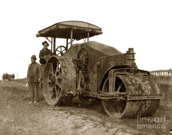 Old Poster featuring the photograph Old Steam Roller road construction Circa 1920 by Monterey County Historical Society