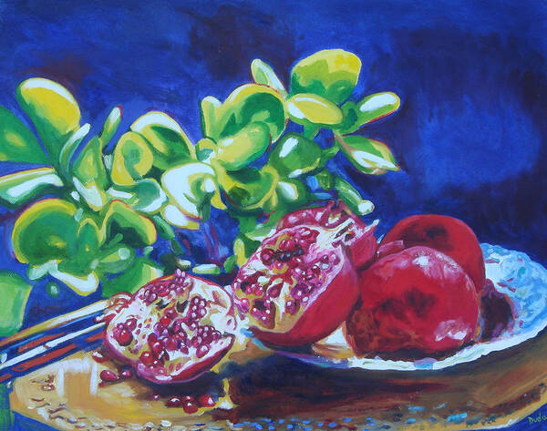 Pomegranates Poster featuring the painting Pomegranates and Jade by Susan Duda